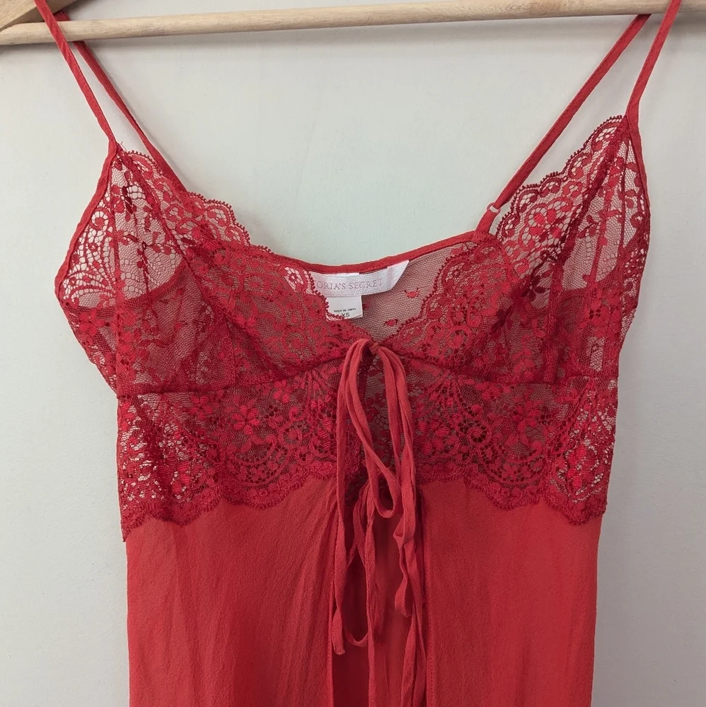 Vintage Victoria's Secret Silk Front Tie‎ Babydoll Lingerie Slip